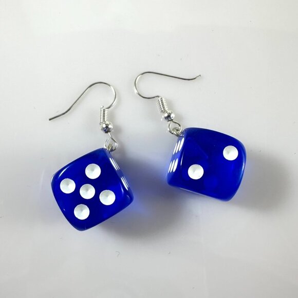 Let's get lucky! Super cute lucky dice earrings in clear Royal Blue. - Picture 5 of 6